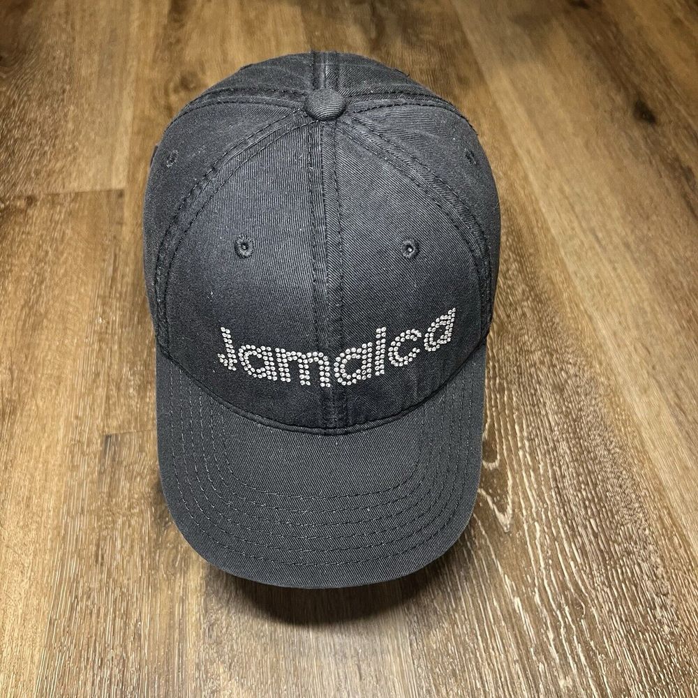 Jamaica Hat Baseball Cap Black‎ Silver Jewel Rhinestone Bling Studded Y2K Punk